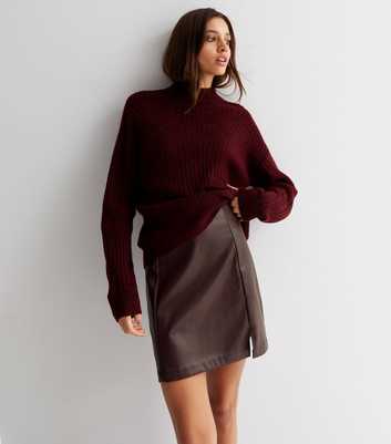 Burgundy Leather-Look Mini Skirt