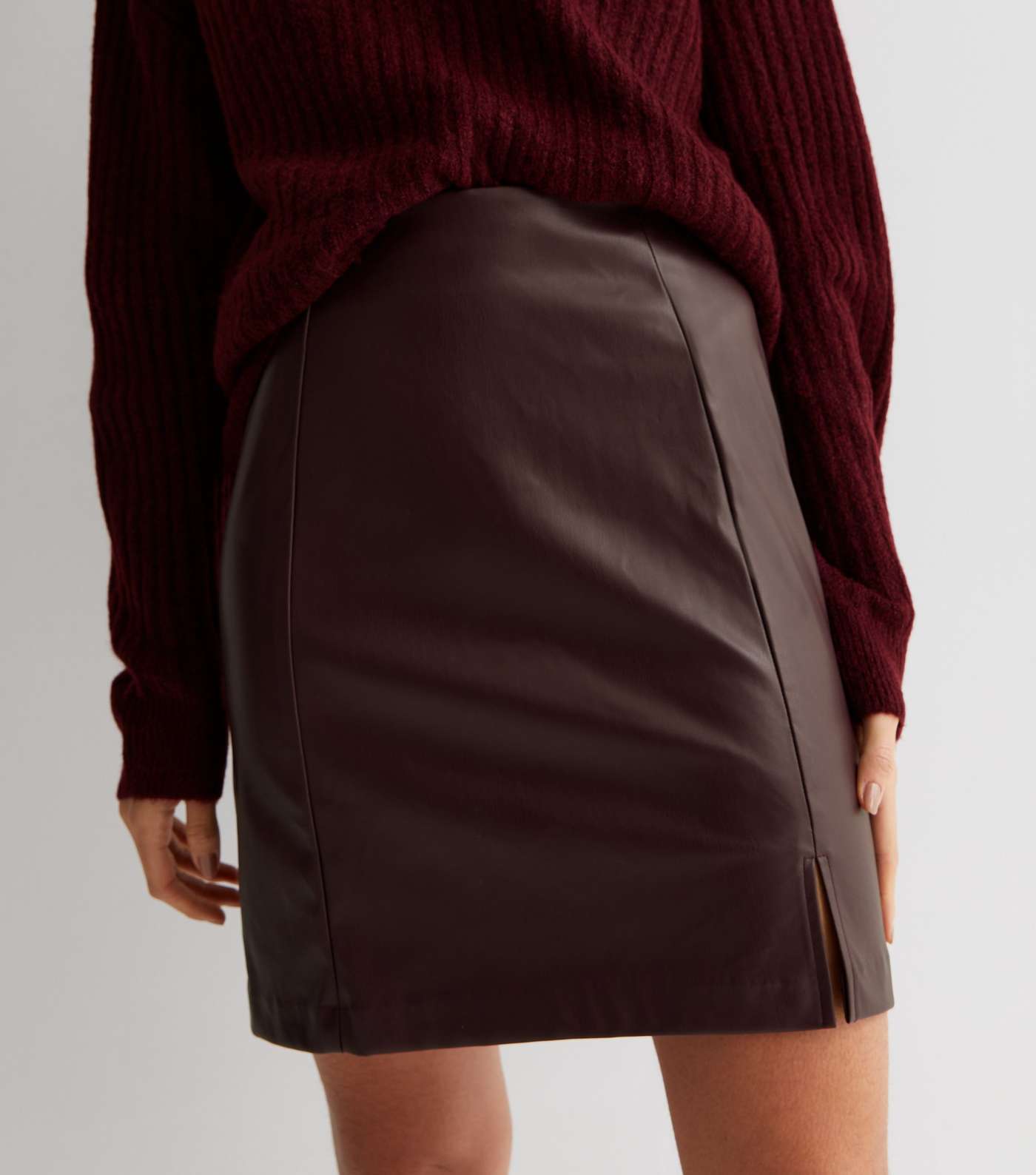 Burgundy Leather-Look Mini Skirt Image 2
