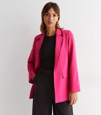 Bright Pink Long Sleeve Relaxed Fit Blazer