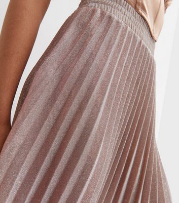 Pale Pink Glitter Pleated Midi Skirt New Look