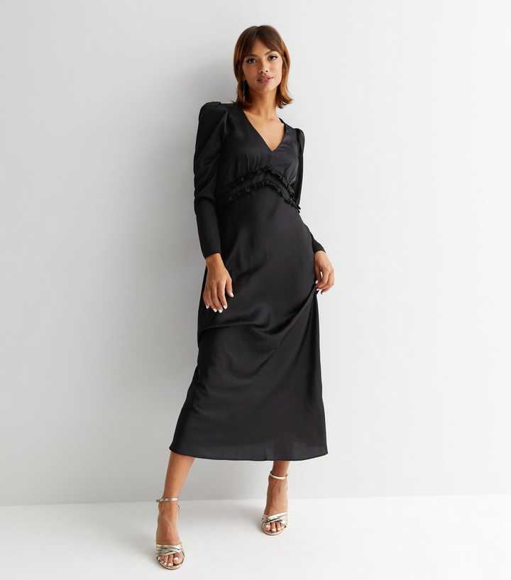 https://media3.newlookassets.com/i/newlook/846754001/womens/clothing/dresses/black-satin-v-neck-long-sleeve-frill-detail-midi-dress.jpg?strip=true&qlt=50&w=720