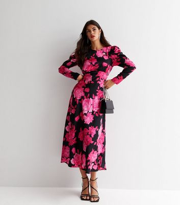 Floral satin midi clearance dress