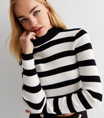 Pink Vanilla Cream Stripe Ribbed Knit High Neck Top | New Look