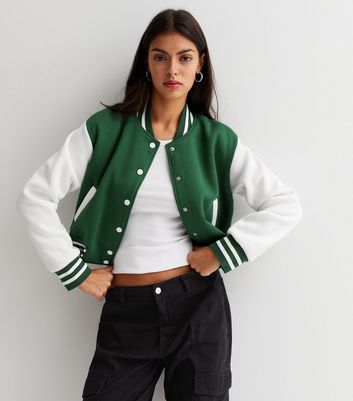 pink and green varsity jacket