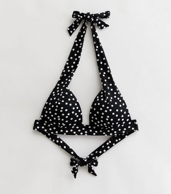 Black Spot Moulded Triangle Bikini Top New Look