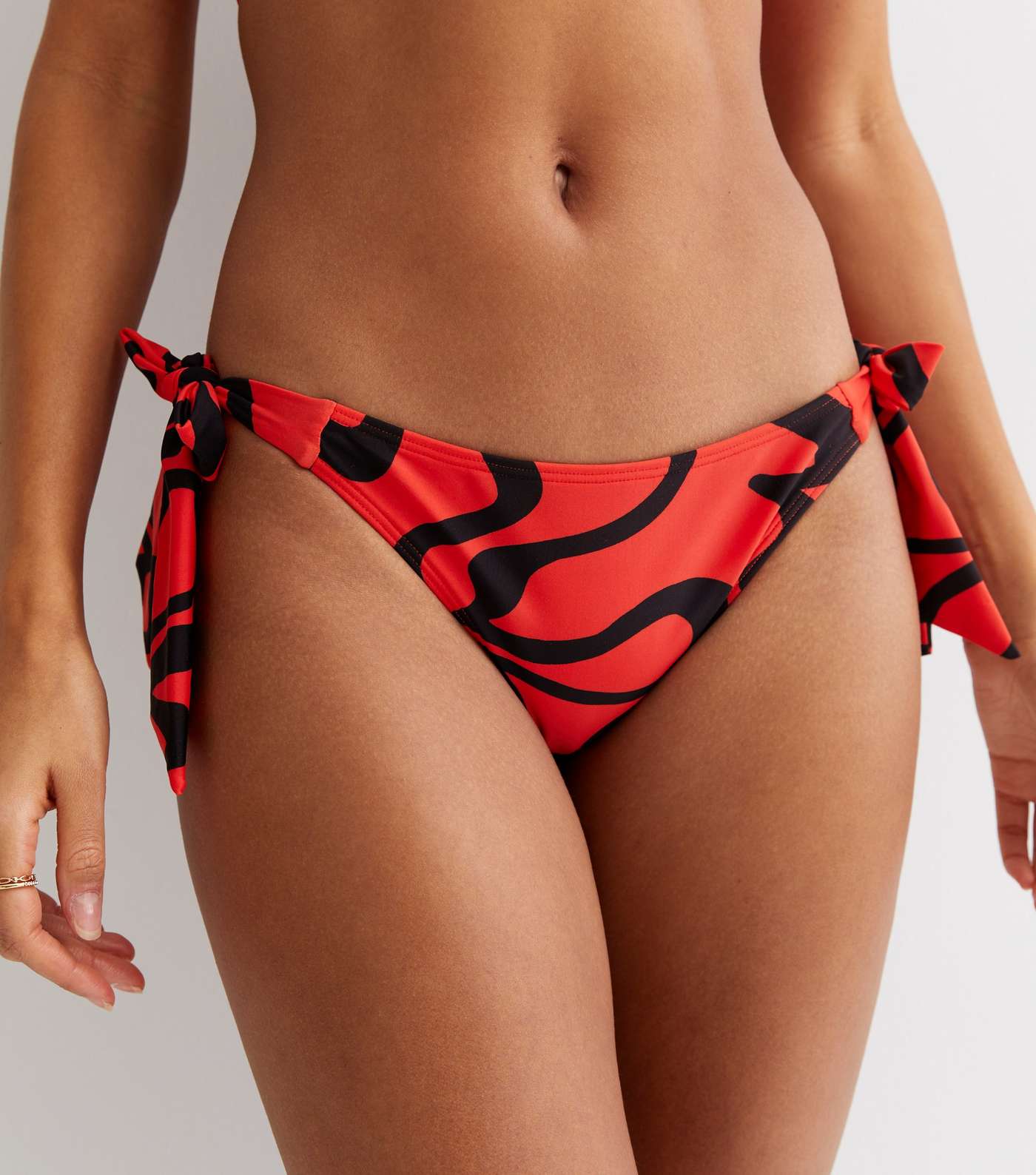 Red Marble Print Tie Side Bikini Bottoms Image 2