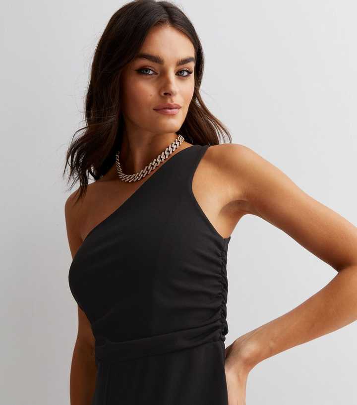 One Shoulder Ruched Wide Leg Jumpsuit