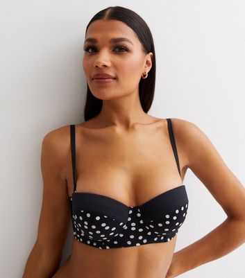 Black Spot Illusion Moulded Underwired Bikini Top New Look