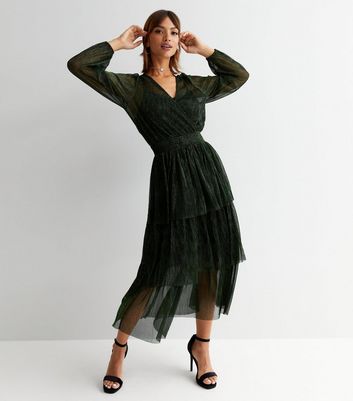 Long sleeve tiered midi dress sale