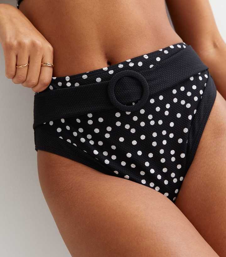 Black Spot Illusion Belted High Waist Bikini Bottoms