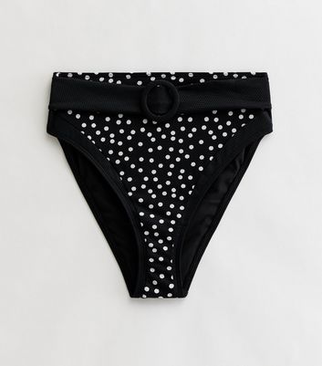 Black Spot Illusion Belted High Waist Bikini Bottoms New Look
