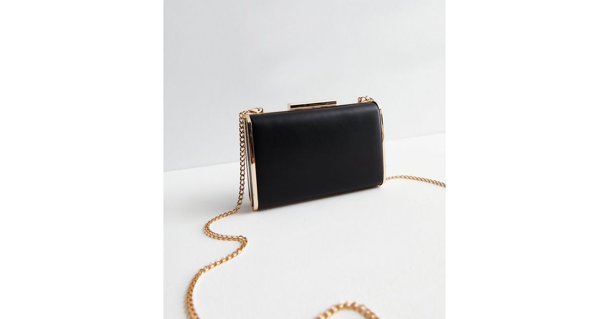 Black Leather-Look Box Clutch Bag | New Look