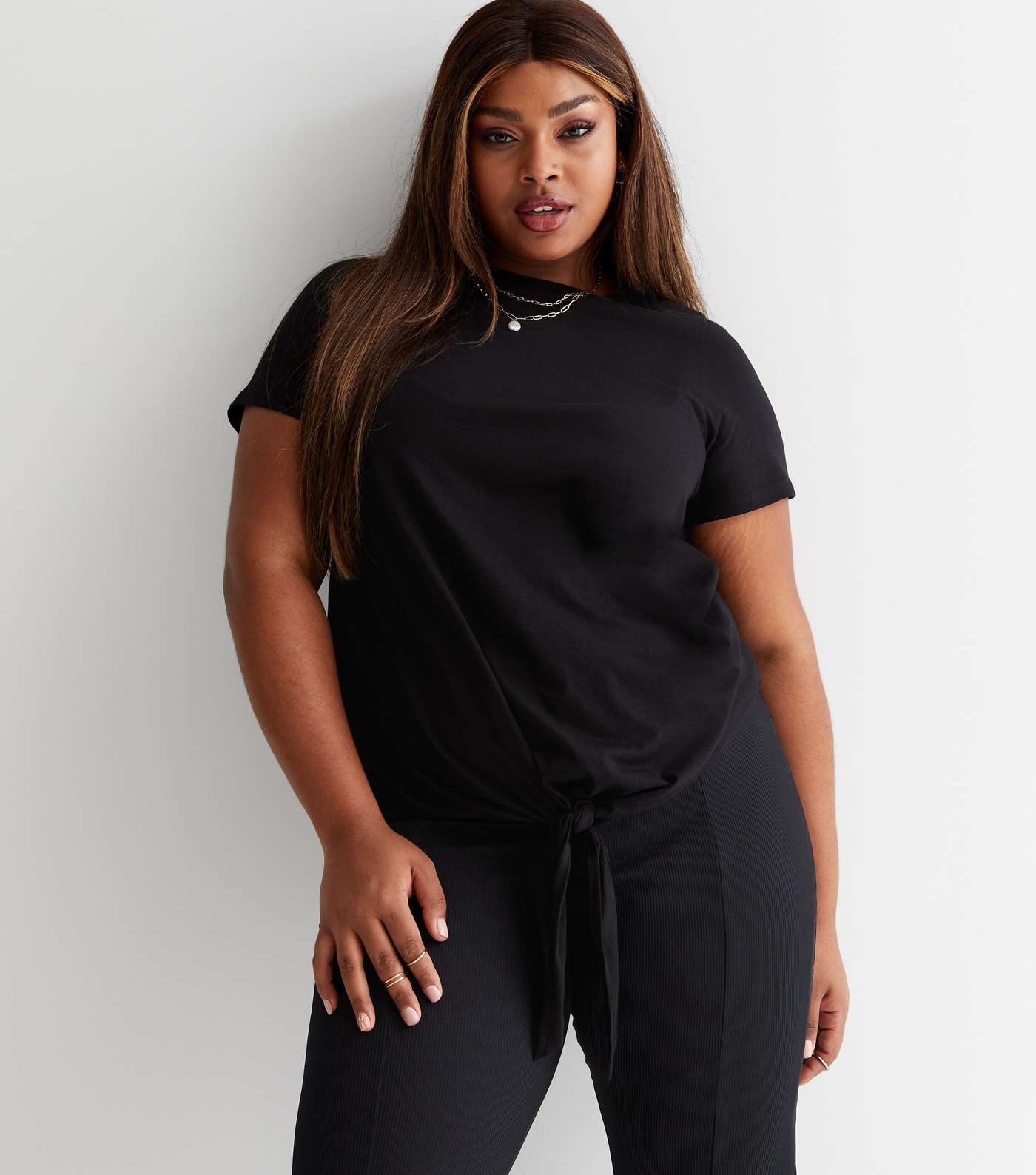 Curves Black Tie Front Boxy T-Shirt