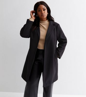 new look soft formal button detail coat in black