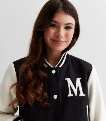 Girls Black Varsity Pocket Logo Bomber Jacket