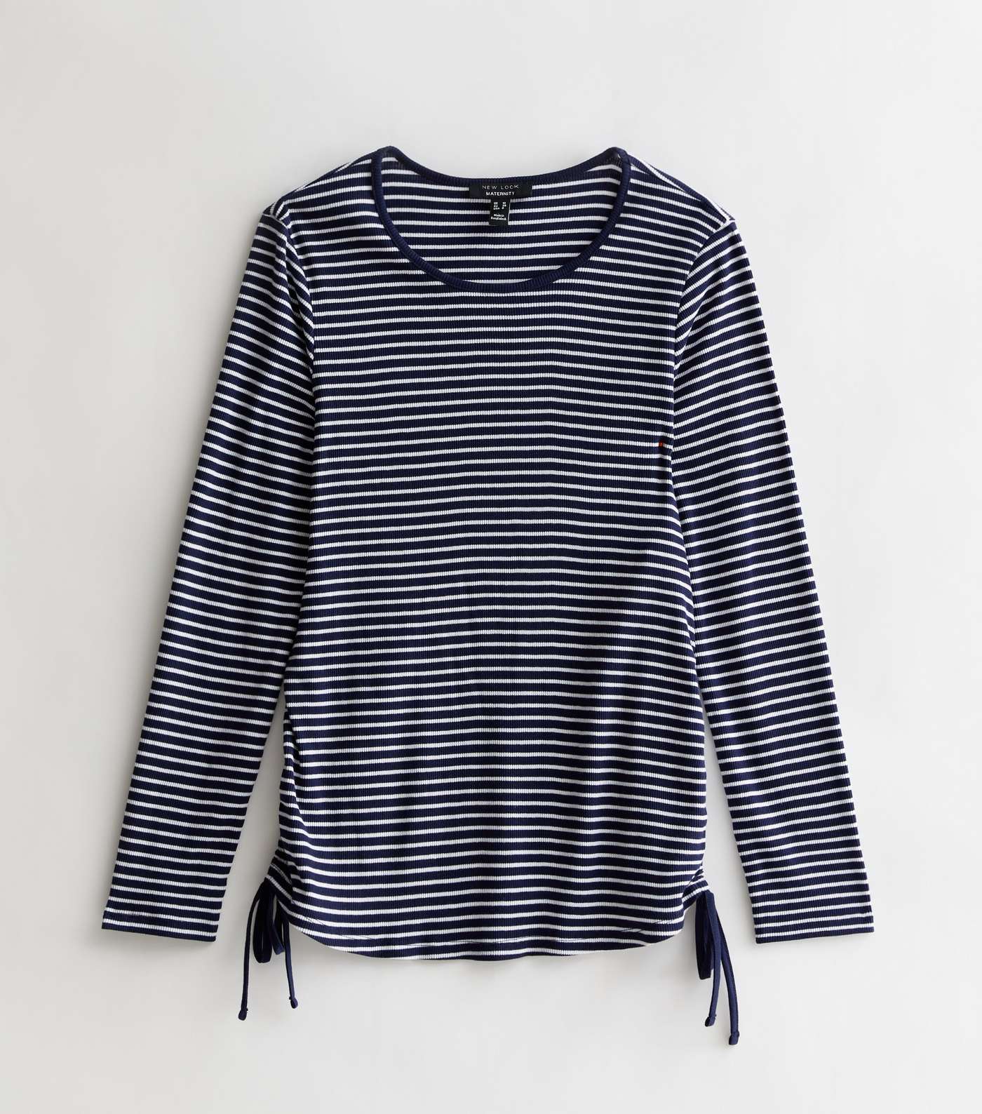 Maternity Navy Stripe Ribbed Jersey Ruched Top Image 5