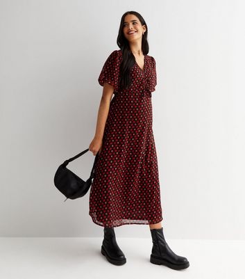 Maternity Red Ditsy Floral Short Puff 