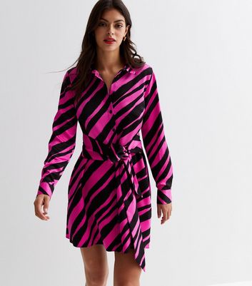 Pink Stripe Tie Waist Mini Shirt Dress | New Look