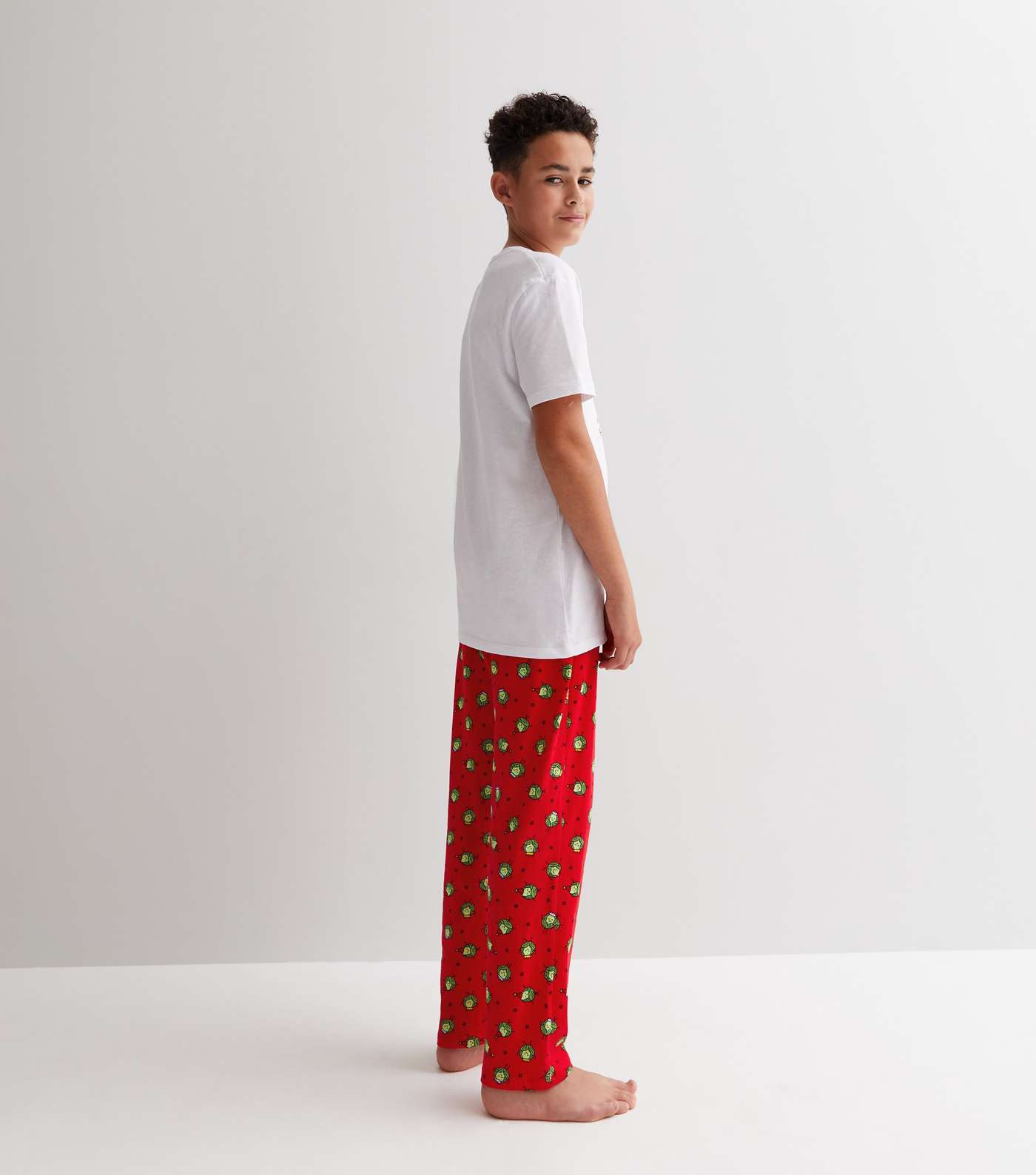 Boys White Christmas Jogger Family Pyjama Set with Brussel Sprouts Logo Image 5