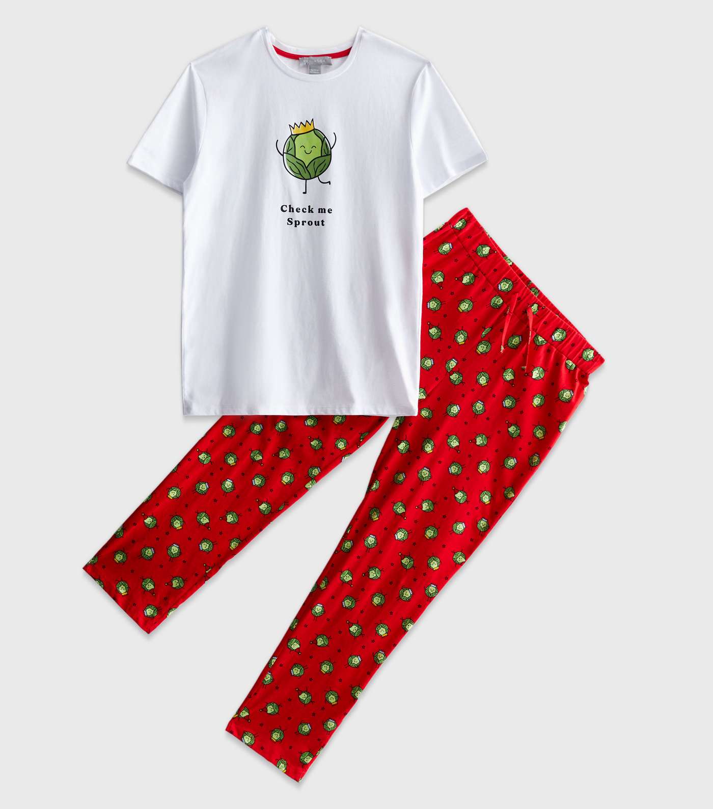 Boys White Christmas Jogger Family Pyjama Set with Brussel Sprouts Logo Image 7