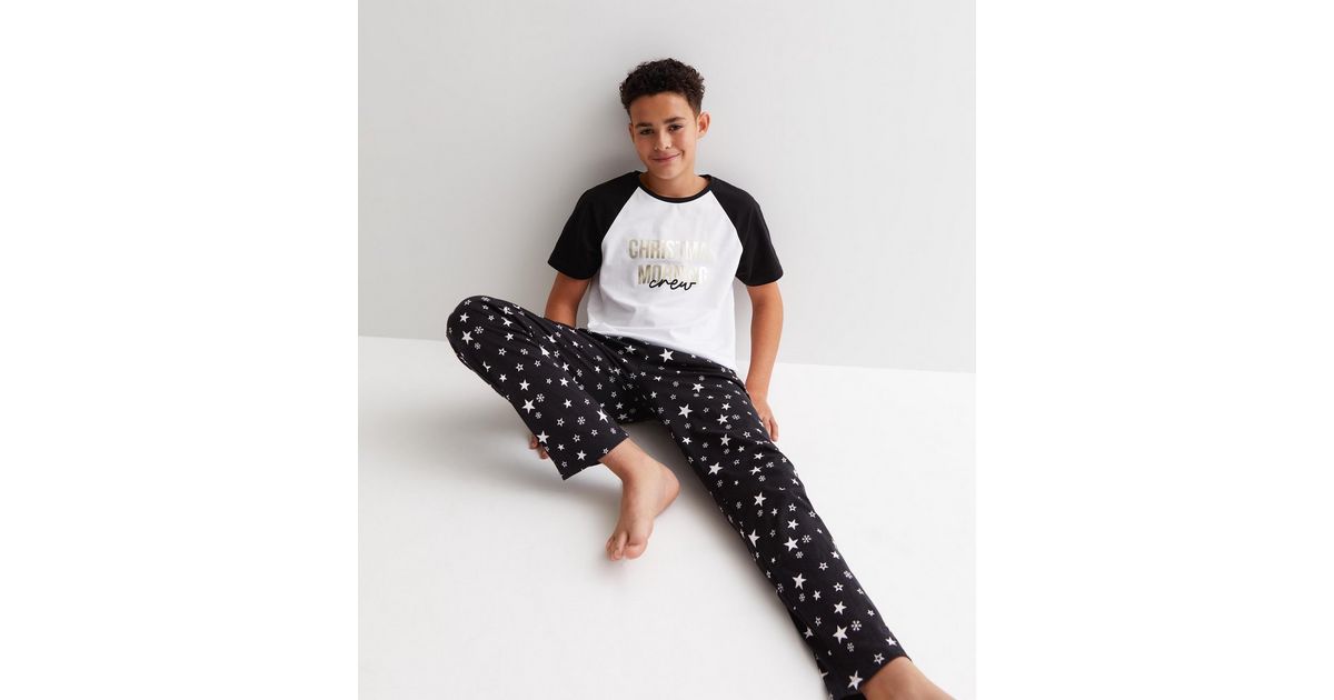 Boys Black Family Christmas Jogger Pyjama Set with Star Print