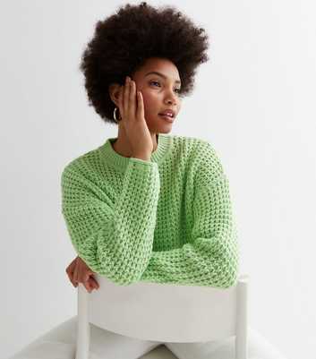 Light Green Moss Stitch Crew Neck Boxy Jumper