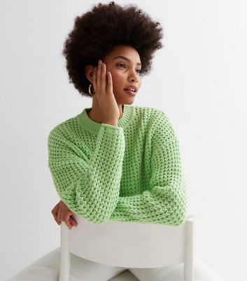 Light Green Moss Stitch Crew Neck Boxy Jumper