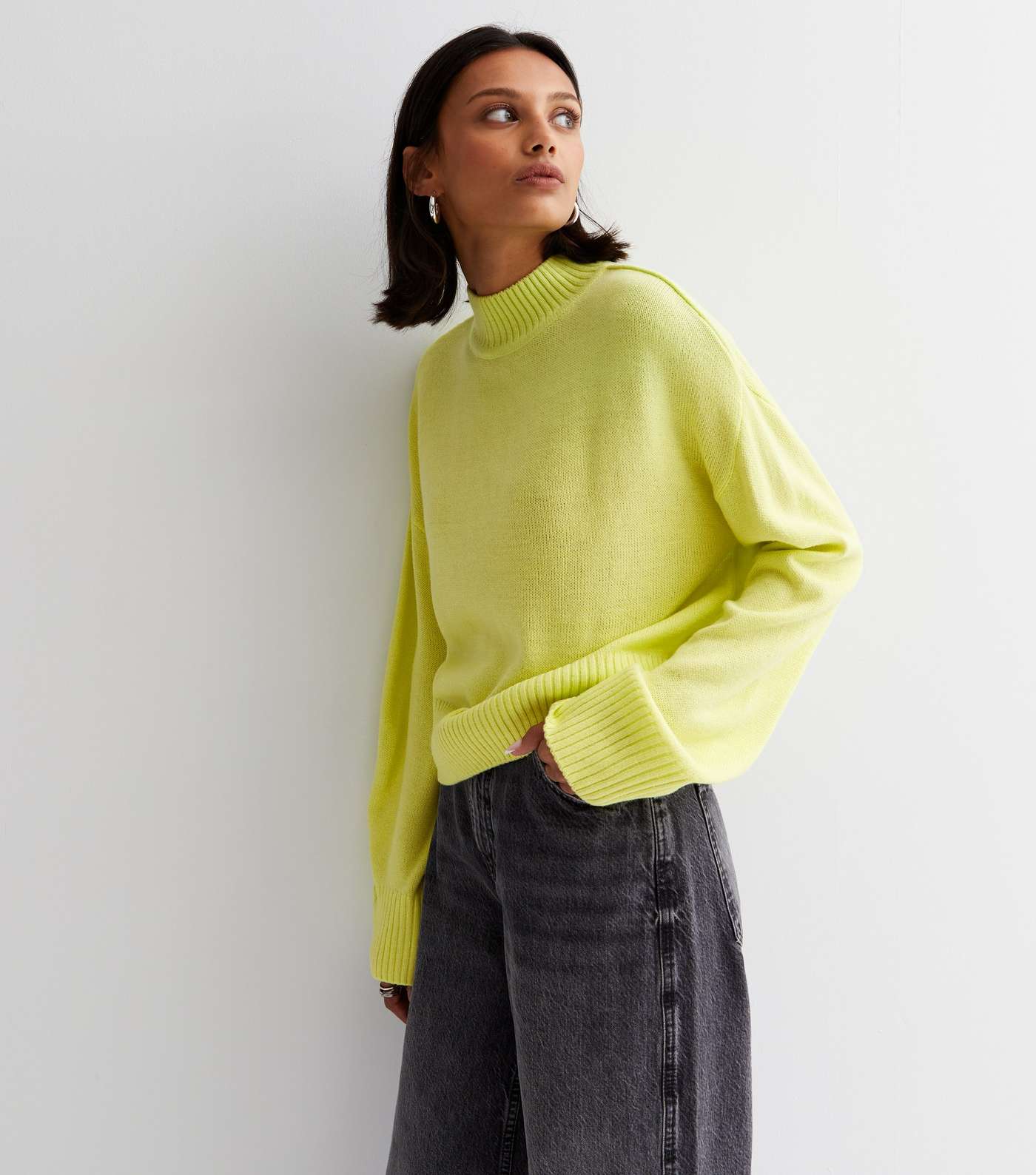 Yellow Knit High Neck Jumper Image 2