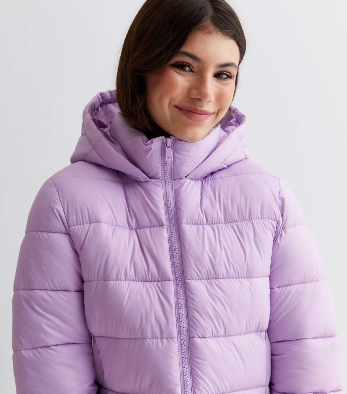 Girls Lilac Hooded Puffer Jacket New Look
