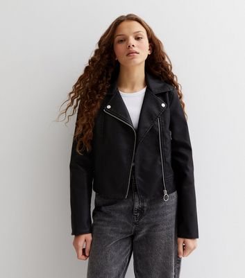 Girls black shop faux leather jacket