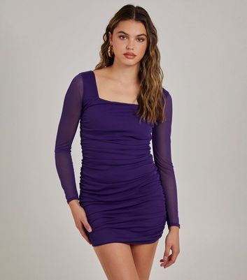 Purple long best sale sleeve mini dress