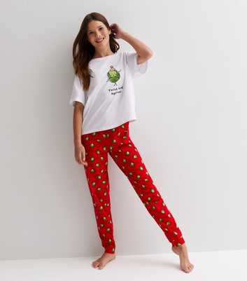 Girls White Christmas Jogger Family Pyjama Set with Brussel Sprouts Logo