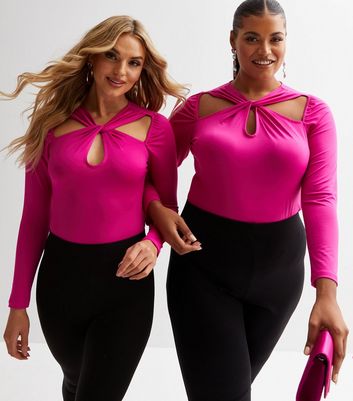 bright pink long sleeve bodysuit