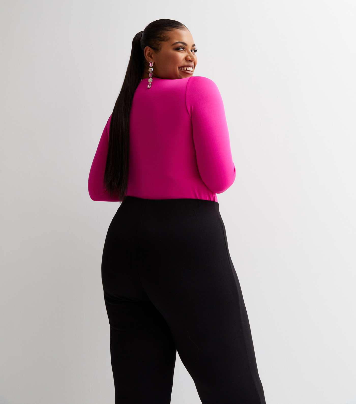 Starring Role Bright Pink Long Sleeve Twist Front Bodysuit Image 5
