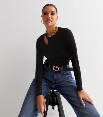 Black Cut Out Shoulder Long Sleeve Bodysuit | New Look