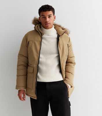 Jack & Jones Mink Faux Fur Hooded Parka Jacket