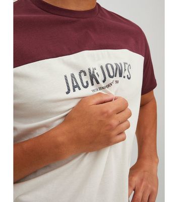Men's Jack & Jones White Colour Block Crew Neck Logo T-Shirt New Look