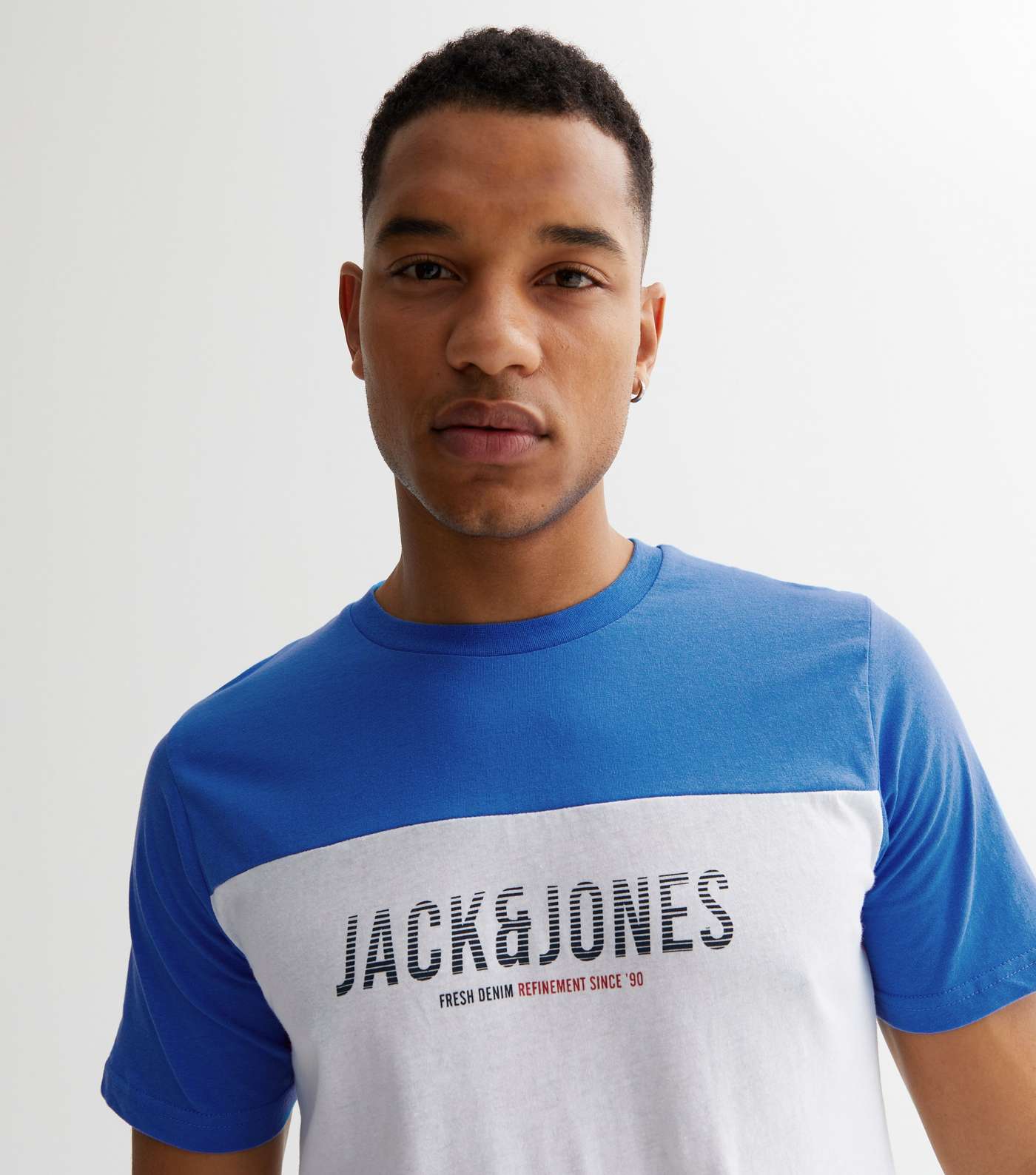 Jack & Jones Blue Colour Block Crew Neck Logo T-Shirt Image 2