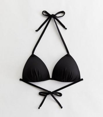 Black Halter Moulded Triangle Bikini Top New Look