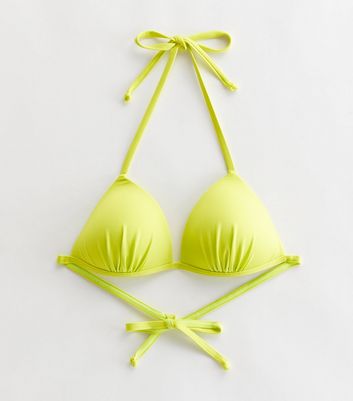Light Green Halter Moulded Triangle Bikini Top New Look