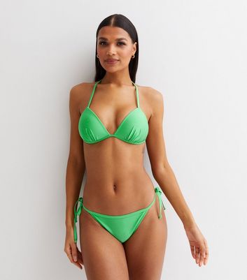 Green Halter Moulded Triangle Bikini Top New Look