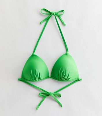 Green Halter Moulded Triangle Bikini Top New Look