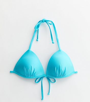 Turquoise Halter Moulded Triangle Bikini Top New Look