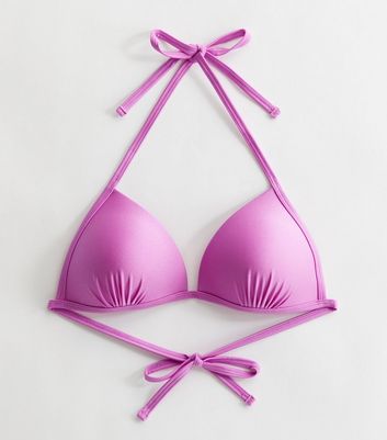 Purple Halter Moulded Triangle Bikini Top New Look