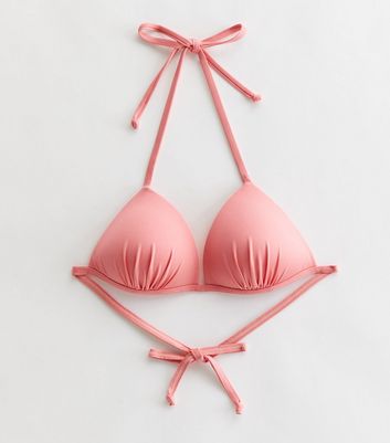 New Look knot detail bikini top in coral