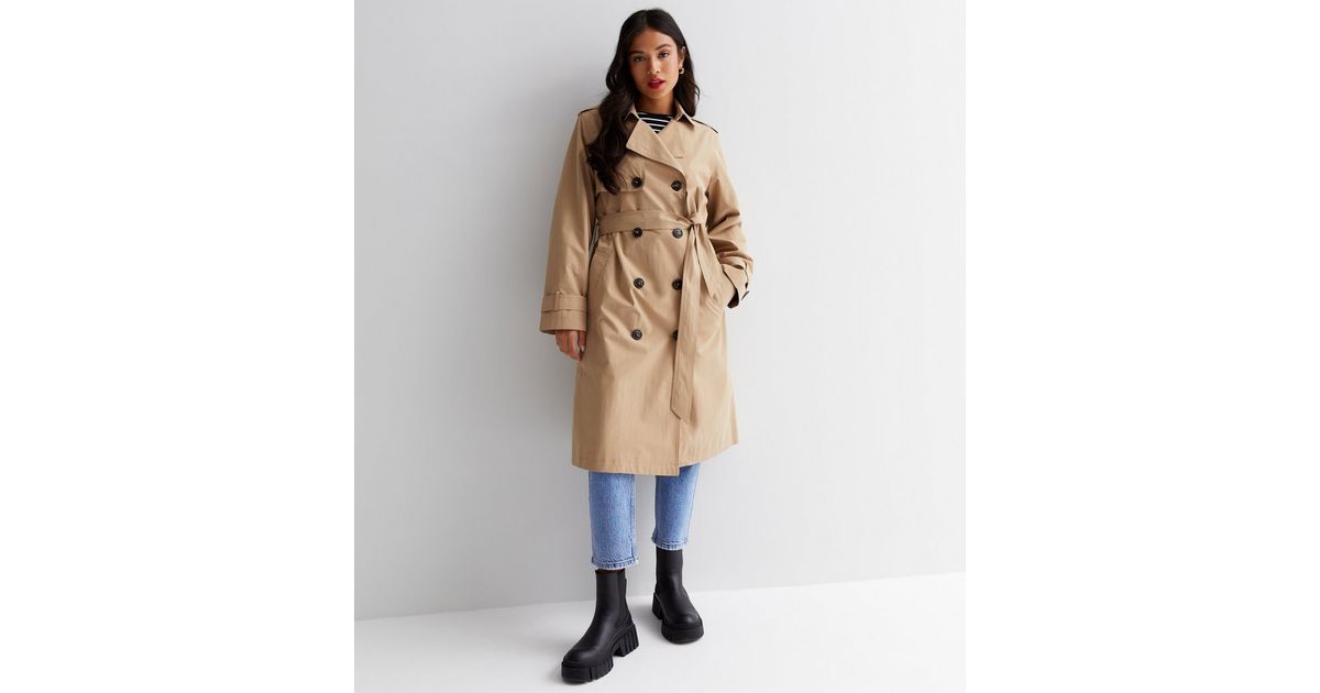 Petite Camel Belted Trench Coat | New Look
