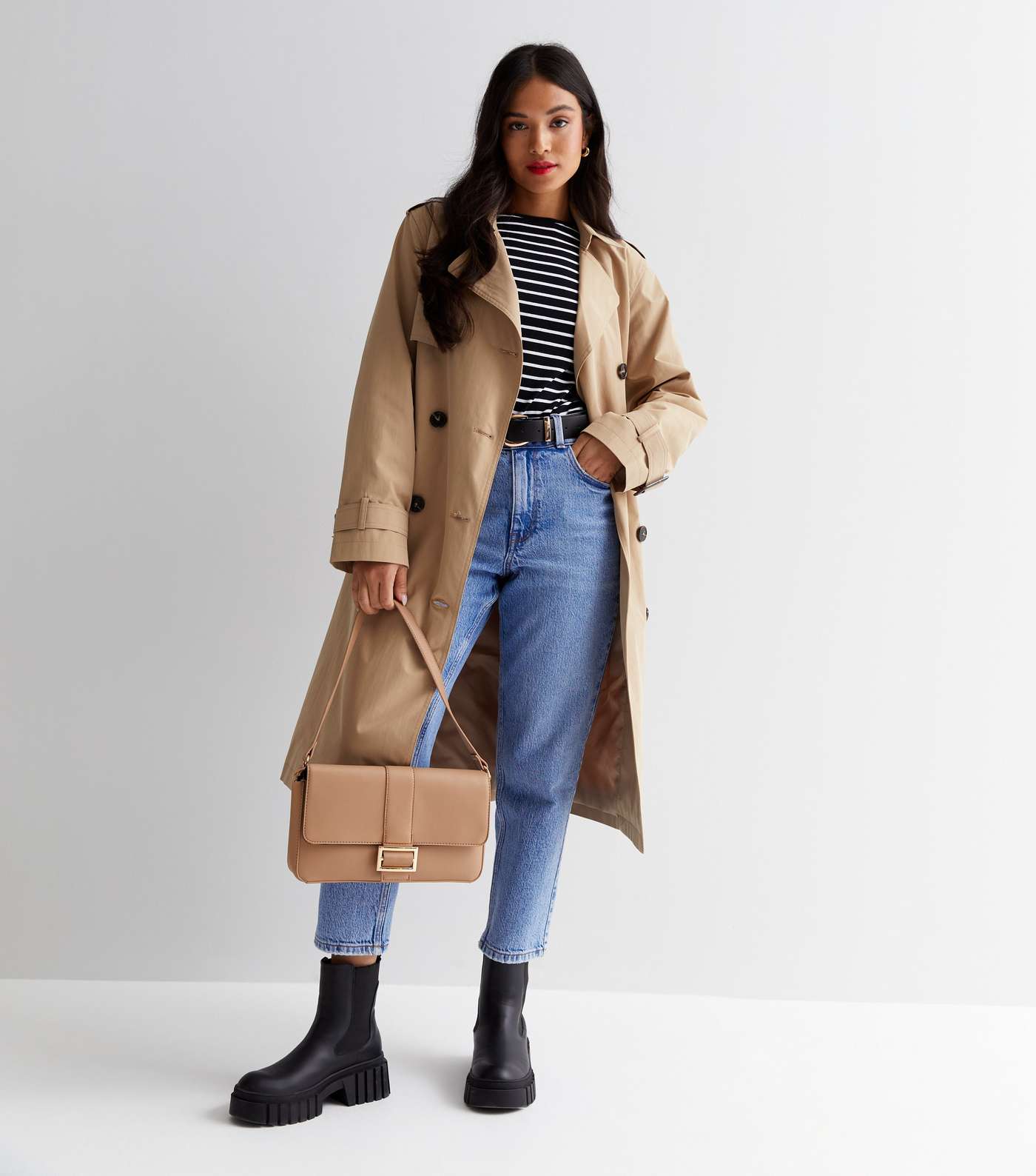 Petite Camel Belted Trench Coat Image 2