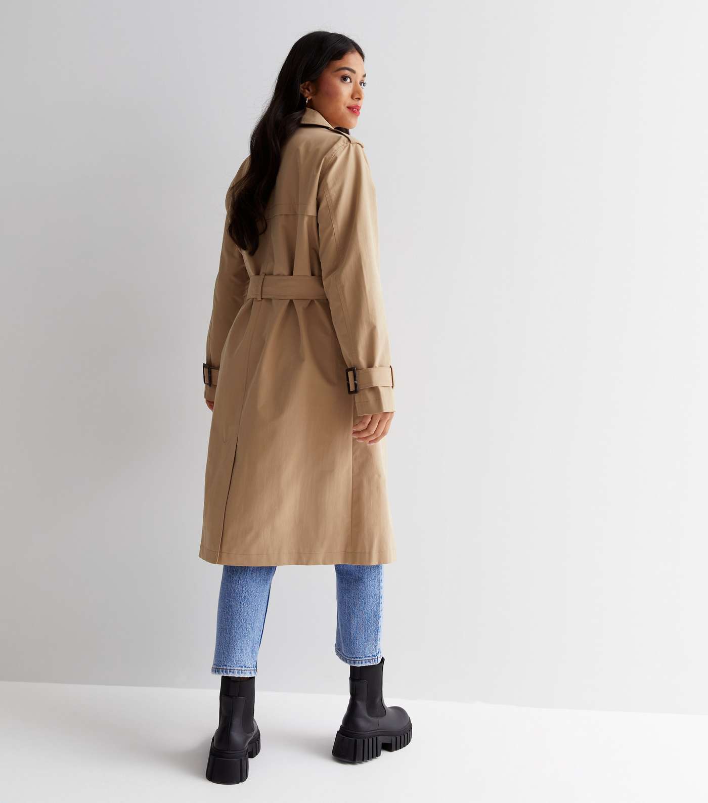 Petite Camel Belted Trench Coat Image 4