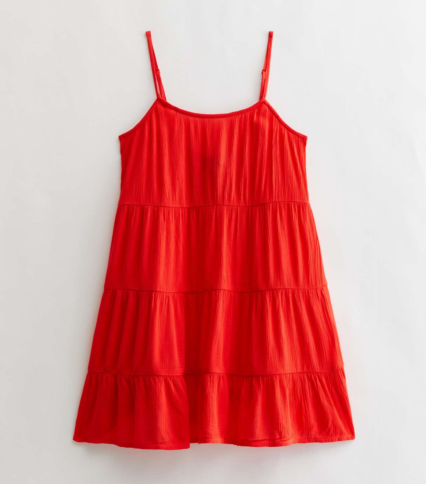 Red Crinkle Strappy Tiered Mini Swing Beach Dress Image 5