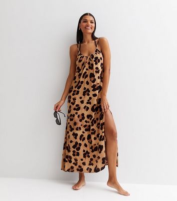 Brown Leopard Print Strappy Maxi Beach Dress New Look